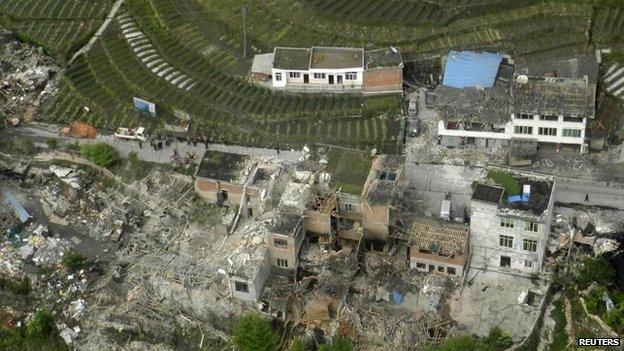 Damaged houses after earthquake in Sichuan, China