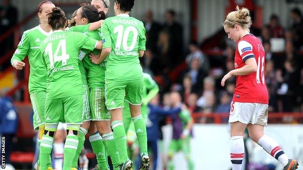 Wolfsburg celebrate as Arsenal's Kim Little looks dejected