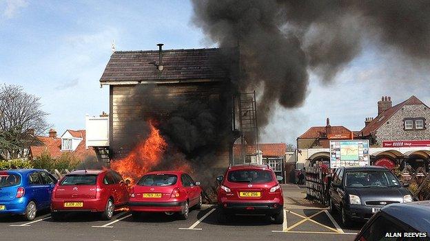 Sheringham signal box on fire