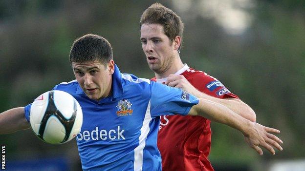 Glenavon's Mark Haughey in action against Portadown