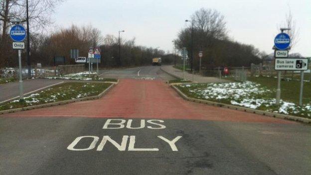 Bus lane at the Wixams estate in Bedford