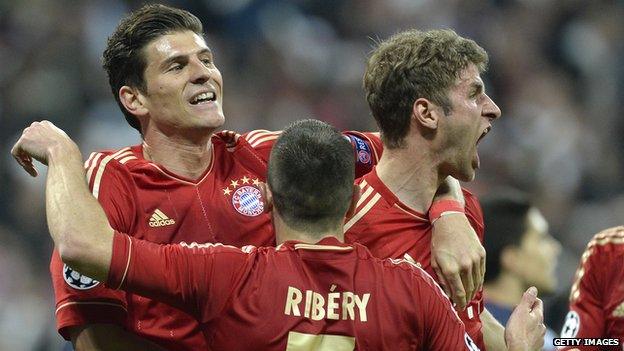Bayern players celebrate a goal