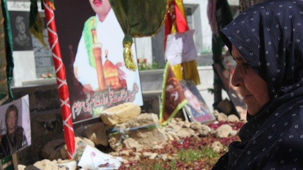 Ruqsana Bibi at the cemetery in Quetta where her sons are buried