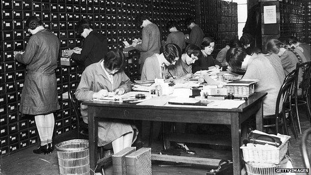 Clerks in the insurance department at the Daily Express in 1935