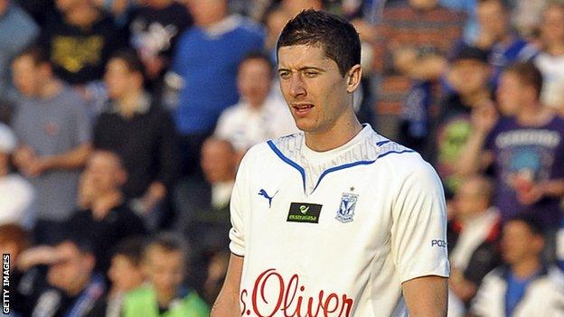 Robert Lewandowski in action for Lech Poznan