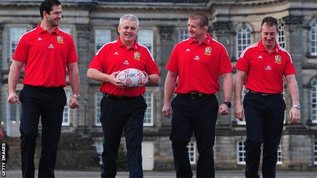 Lions coaches Andy Farrell, Warren Gatland (head coach), Graham Rowntree and Rob Howley