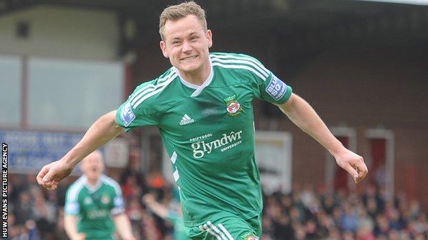 Joe Clarke celebrates Wrexham’s second goal against Kidderminster