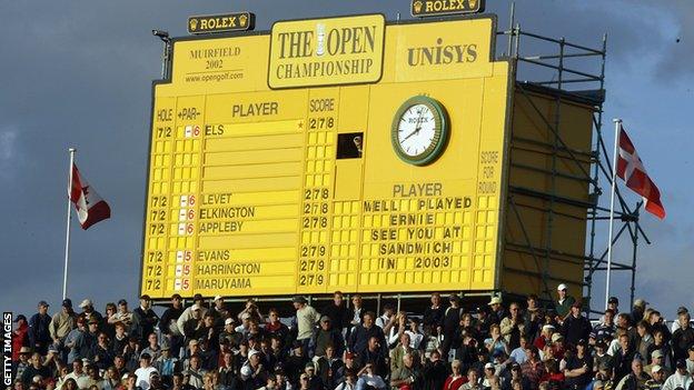 The scoreboard at Muirfield