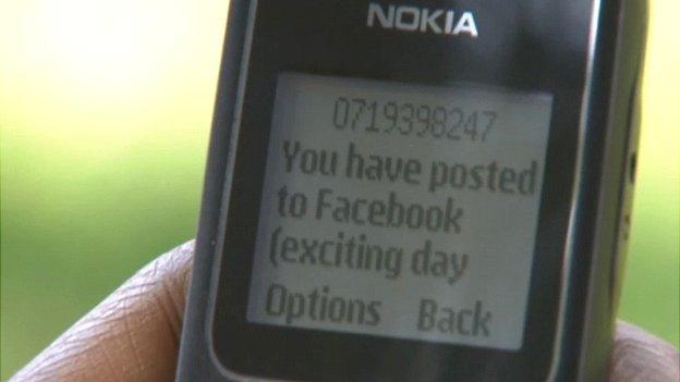 Mobile phone showing a text message