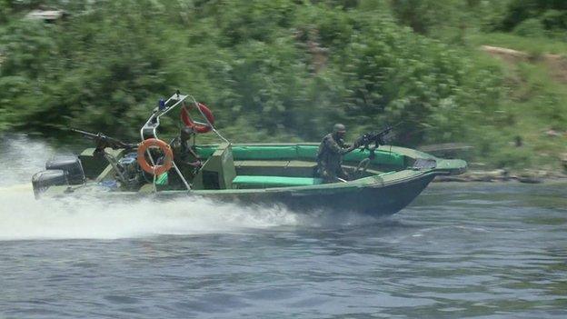 Military speed boat in the Niger Delta, Nigeria