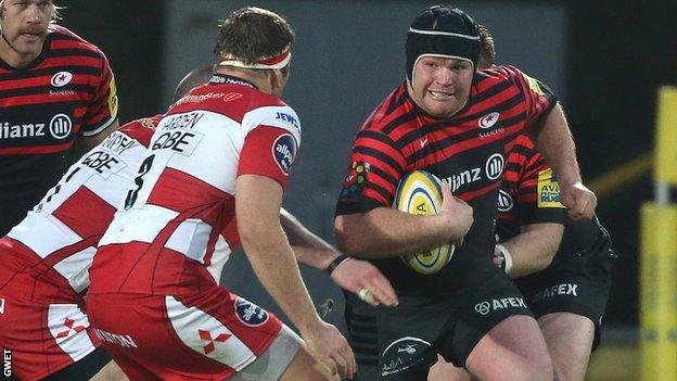 Saracens' Lions-bound prop Matt Stevens in action