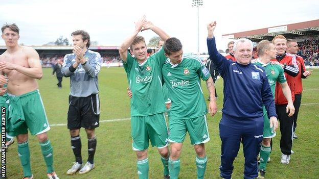 Wrexham celebrate their semi-final win at Kidderminster