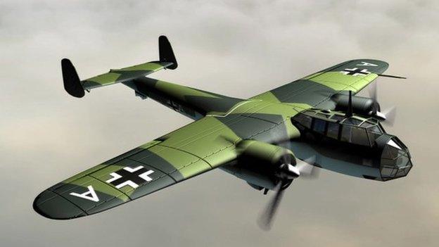 3D computer image of a Dornier 17 bomber