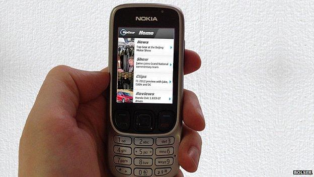 Top Gear app on a Nokia feature phone