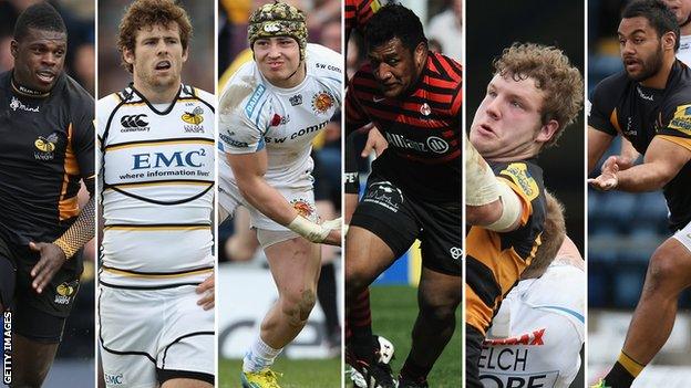 Left to right: Christian Wade, Elliot Daly, Jack Nowell, Mako Vunipola, Joe Launchbury and Billy Vunipola