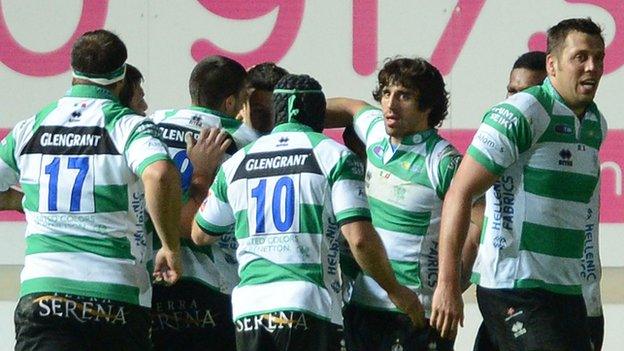 Treviso celebrate a try at Parc y Scarlets