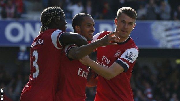 Arsenal celebrate Theo Walcott's early strike