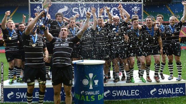 Pontypridd celebrate winning the Swalec Cup final