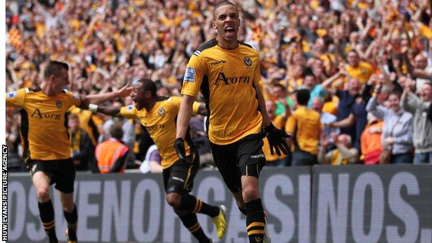 Christian Jolley celebrates his goal at Wembley.