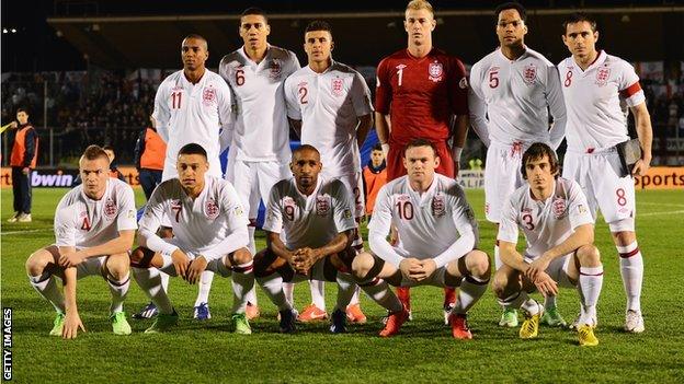 England team lining up before World Cup qualifier against San Marino in March