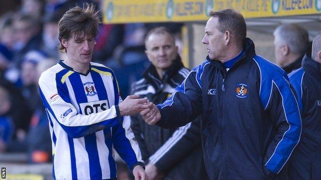 Kilmarnock midfielder Borja Perez and manager Kenny Shiels