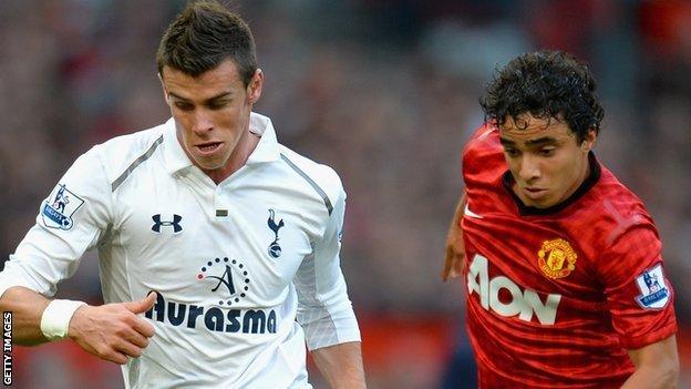 Gareth Bale takes on Manchester United's Rafael Da Silva in September, 2012