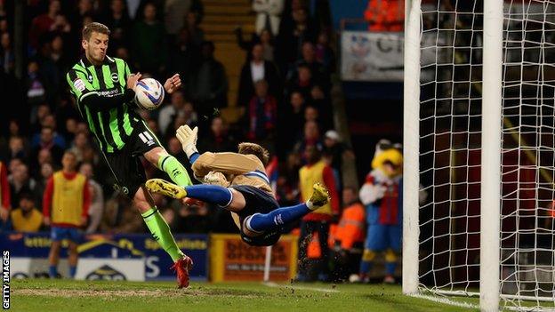 Brighton's Andrea Orlandi and Tomasz Kuszczak