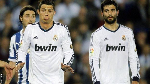 Real Madrid duo Cristiano Ronaldo (left) and Raul Albiol