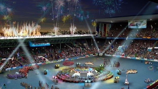 Impression of the opening ceremony at Celtic Park