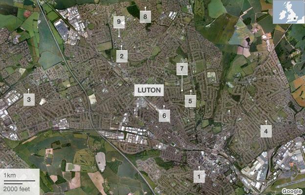 Map: Luton shootings