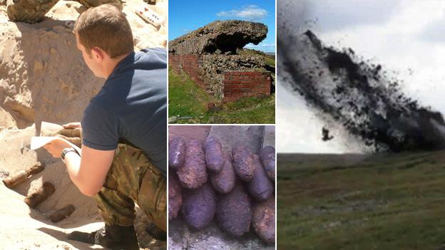 Royal Navy bomb disposal team, WWII shells, controlled explosion