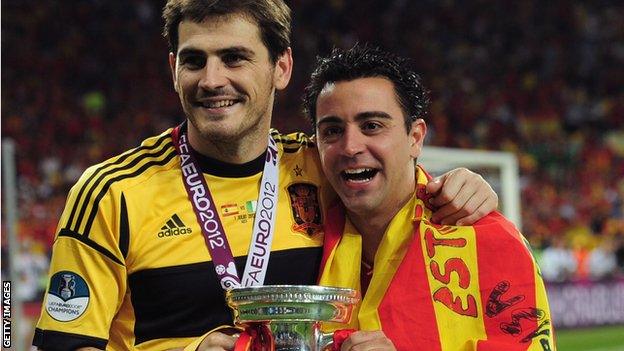 Iker Casillas and Xavi