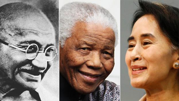 Gandhi, Nelson Mandela and Aung San Suu Kyi