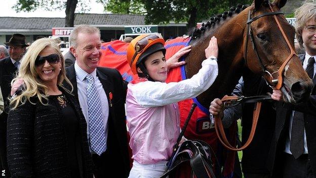 Libertarian and jockey William Buick with trainer Elaine Burke and husband Karl