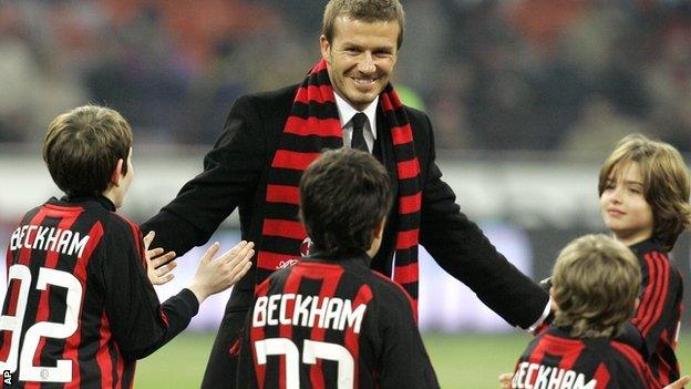 David Beckham greets young AC Milan fans