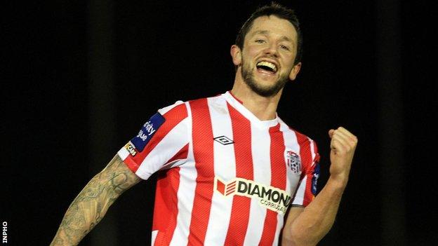 Rory Patterson scored Derry's first-half goal and was then sent off