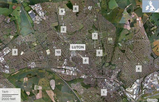 Map: Luton shootings