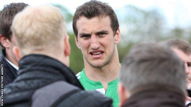 Lions captain Sam Warburton speaks to the media at a training session