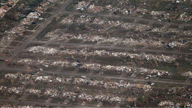 Flattened homes in Moore