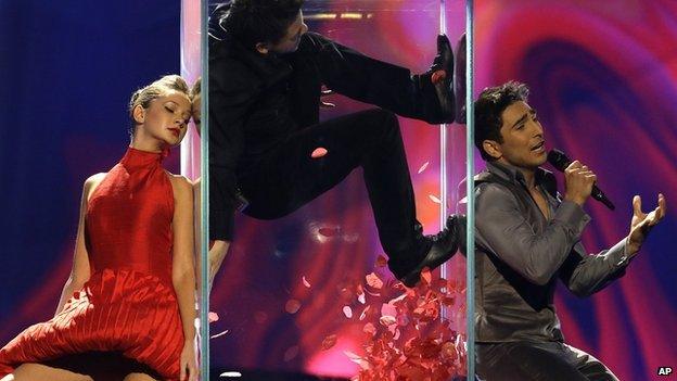 Farid Mammadov of Azerbaijan performs his song Hold Me during the final of the Eurovision Song Contest