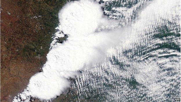 Nasa satellite picture showing the tornado system in the minutes before it began, 21 May 2013