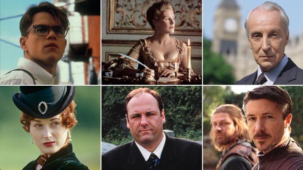 Machiavellian characters, clockwise from top left: Tom Ripley, Marquise Isabelle de Merteuil, Francis Urquhart, Lord Baelish, Tony Soprano, Becky Sharp