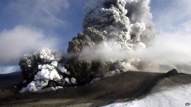 Eyjafjallajokull volcano in Iceland erupting in 2010