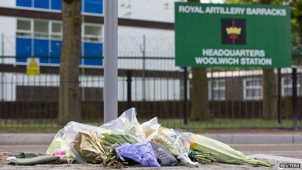 Flowers outside the Royal Artillery Barracks at Woolwich