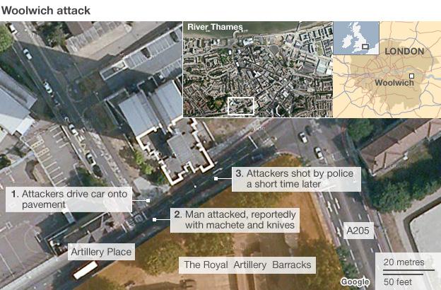 Map showing the area where the attack took place