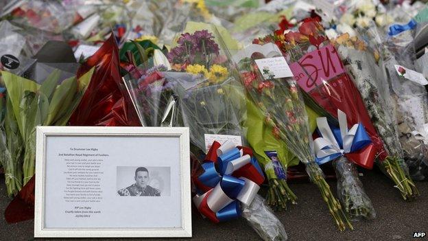 Floral tributes to Drummer Lee Rigby