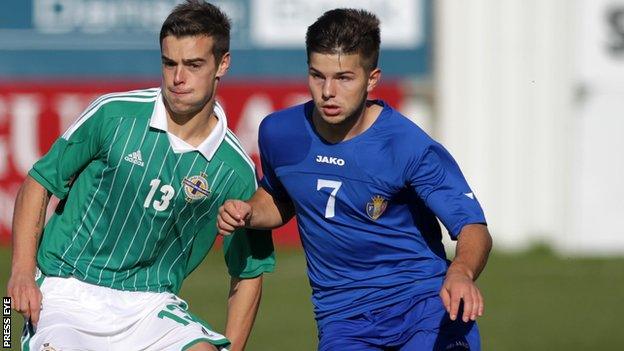 Mathew Clarke in action for Northern Ireland Under-19s against Moldova