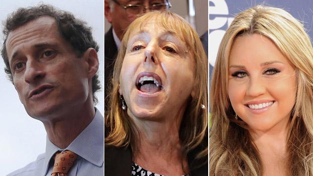 Anthony Weiner, Medea Benjamin of the group Code Pink, and Amanda Bynes