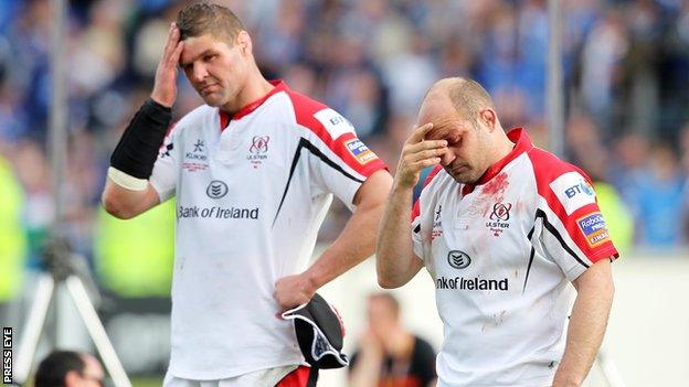 Ulster captain Johann Muller and Rory Best show their disappointment after the final whistle in the Pro12 decider