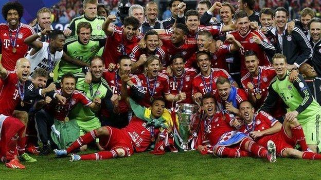 Bayern Munich celebrate winning the Champions League final at Wembley after beating Borussia Dortmund